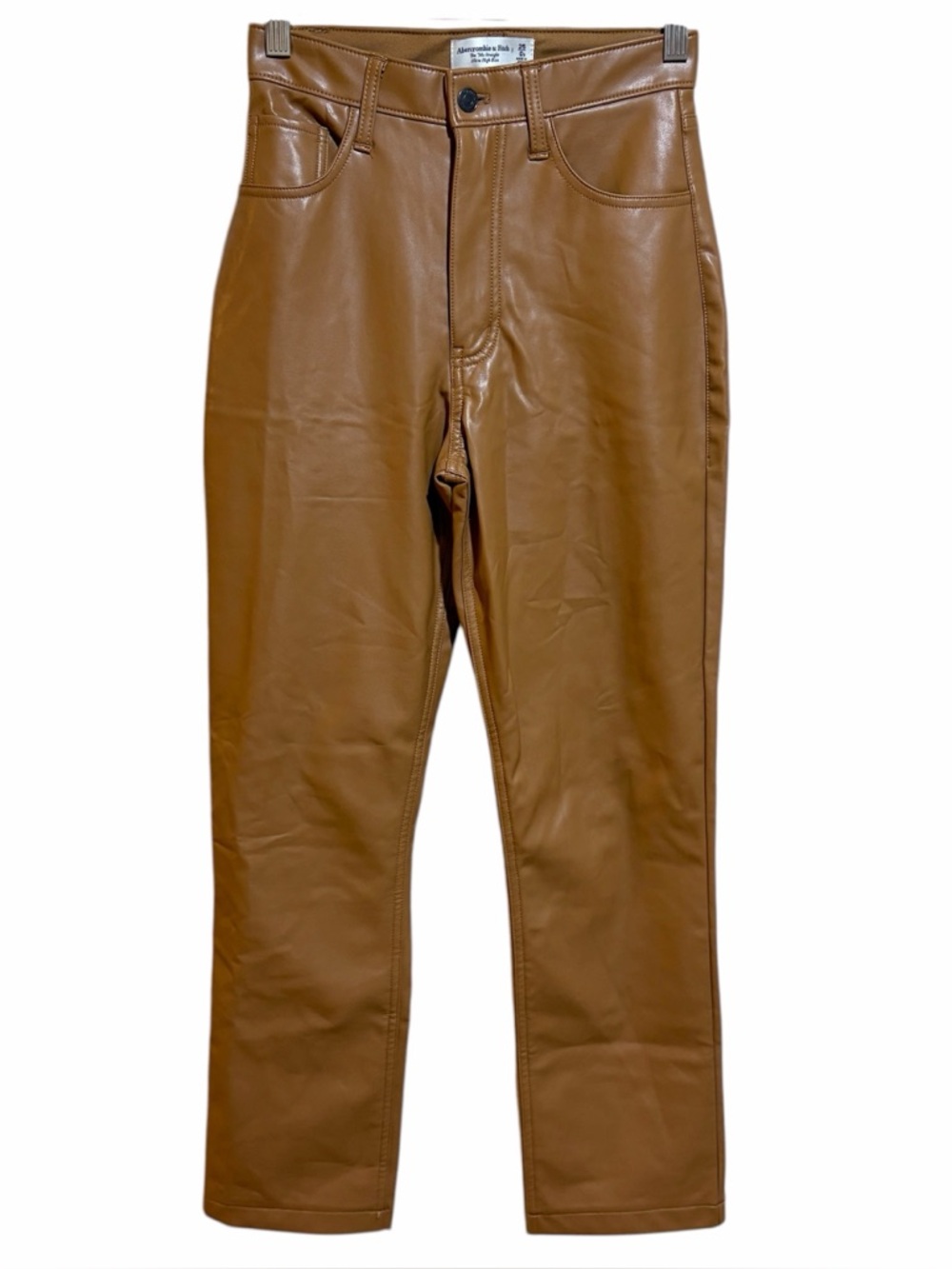 Abercrombie & Fitch Camel Brown Curve Love 90s Straight Faux Leather Pants 25/0S